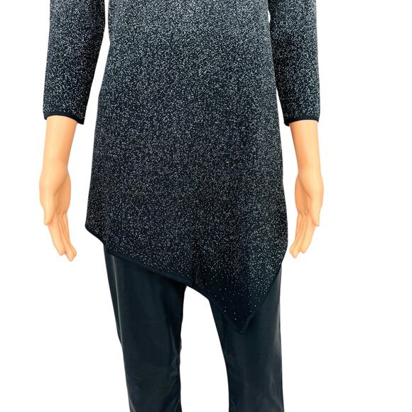 Chelsea & Theodore Metallic Shimmer Tunic Top Sz S Black Lurex Ombre Asymmetric - Picture 3 of 11